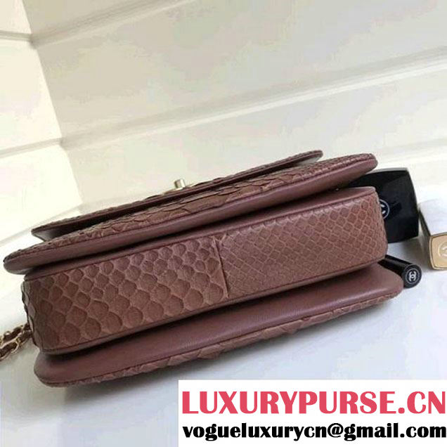 Chanel Small Trendy CC Flap Bag With Top Handle In Python Leather Brown 2018 (1A111-8011215 )