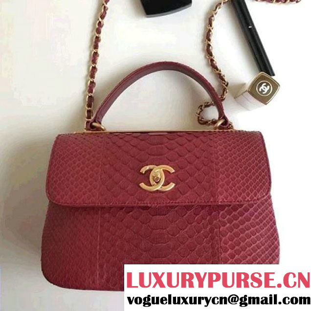 Chanel Small Trendy CC Flap Bag With Top Handle In Python Leather Red 2018 (1A111-8011214 )