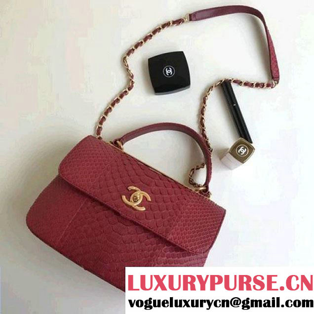 Chanel Small Trendy CC Flap Bag With Top Handle In Python Leather Red 2018 (1A111-8011214 )