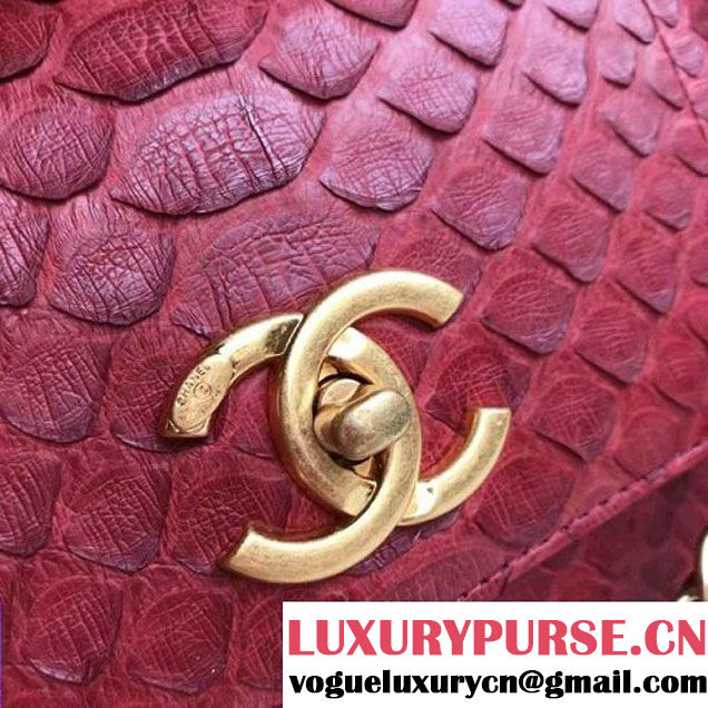 Chanel Small Trendy CC Flap Bag With Top Handle In Python Leather Red 2018 (1A111-8011214 )