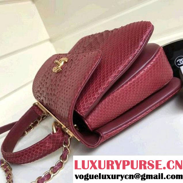 Chanel Small Trendy CC Flap Bag With Top Handle In Python Leather Red 2018 (1A111-8011214 )