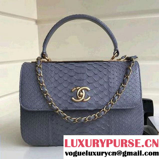 Chanel Small Trendy CC Flap Bag With Top Handle In Python Leather Powder Blue2018 (1A111-8011213 )