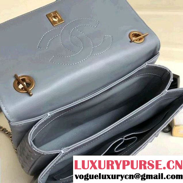 Chanel Small Trendy CC Flap Bag With Top Handle In Python Leather Powder Blue2018 (1A111-8011213 )