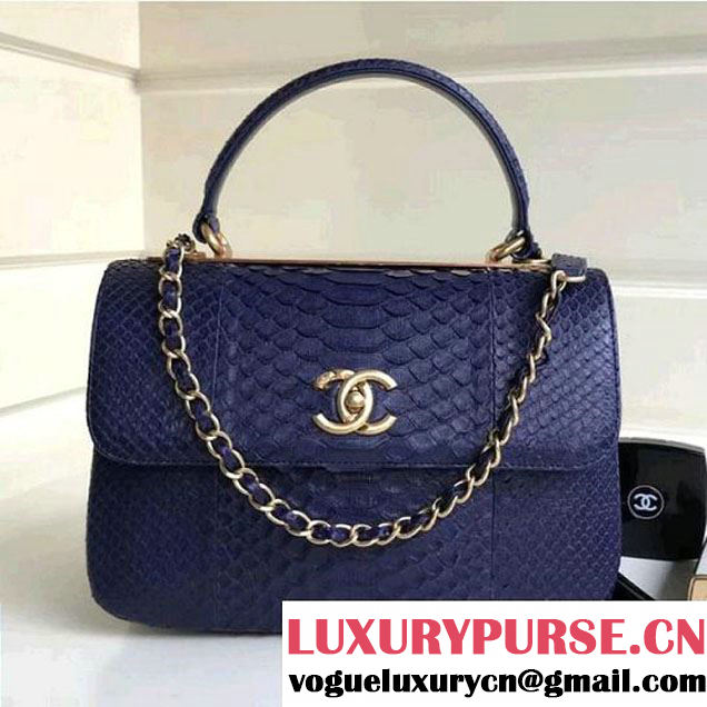 Chanel Small Trendy CC Flap Bag With Top Handle In Python Leather Royal Blue 2018 (1A111-8011212 )