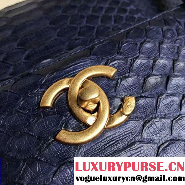 Chanel Small Trendy CC Flap Bag With Top Handle In Python Leather Royal Blue 2018 (1A111-8011212 )