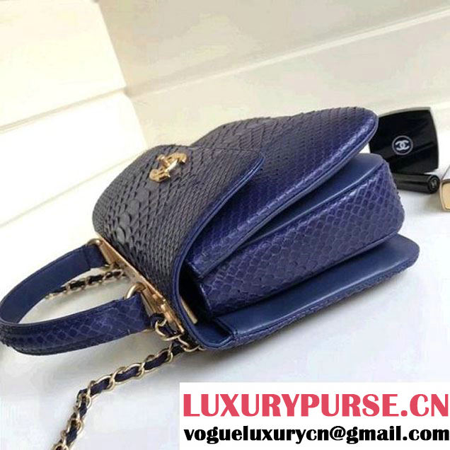 Chanel Small Trendy CC Flap Bag With Top Handle In Python Leather Royal Blue 2018 (1A111-8011212 )