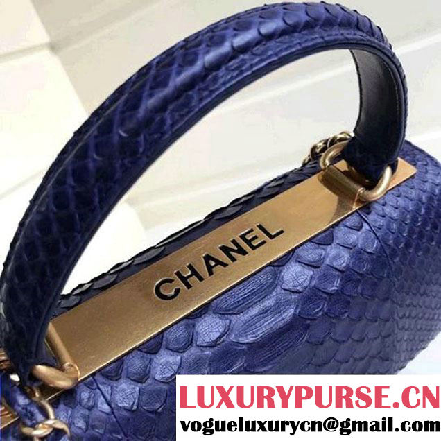 Chanel Small Trendy CC Flap Bag With Top Handle In Python Leather Royal Blue 2018 (1A111-8011212 )