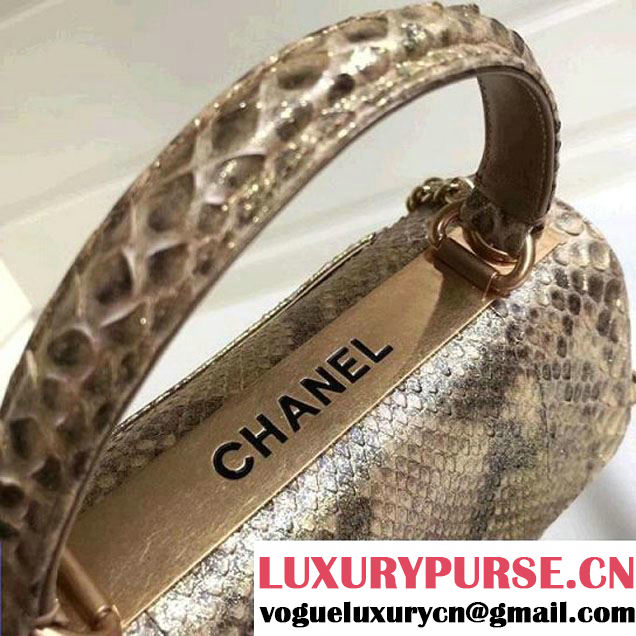 Chanel Small Trendy CC Flap Bag With Top Handle In Python Leather Gold 2018 (1A111-8011210 )