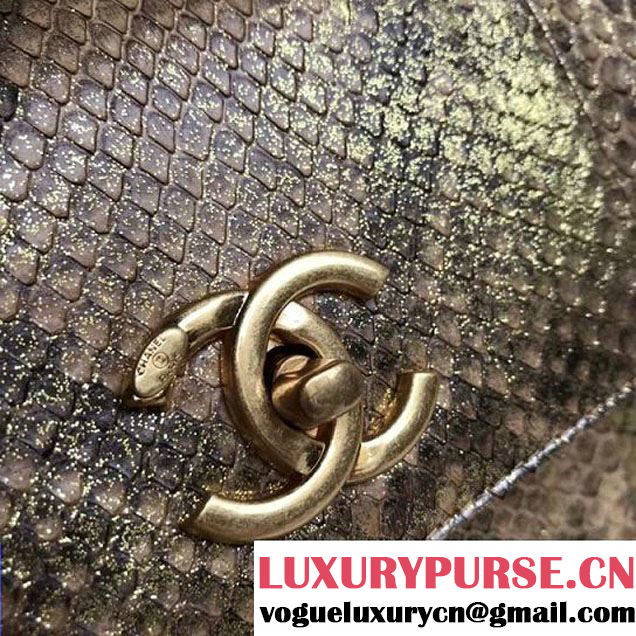 Chanel Small Trendy CC Flap Bag With Top Handle In Python Leather Gold 2018 (1A111-8011210 )