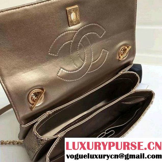 Chanel Small Trendy CC Flap Bag With Top Handle In Python Leather Gold 2018 (1A111-8011210 )