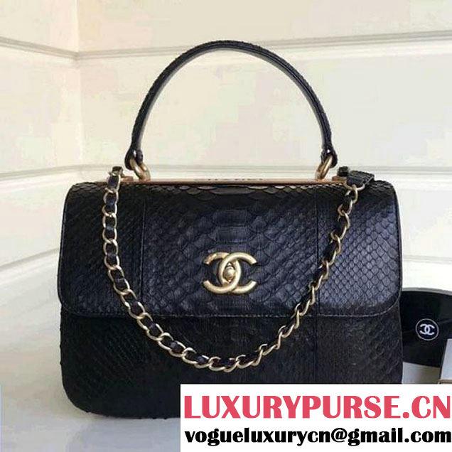 Chanel Small Trendy CC Flap Bag With Top Handle In Python Leather Black 2018 (1A111-8011209 )