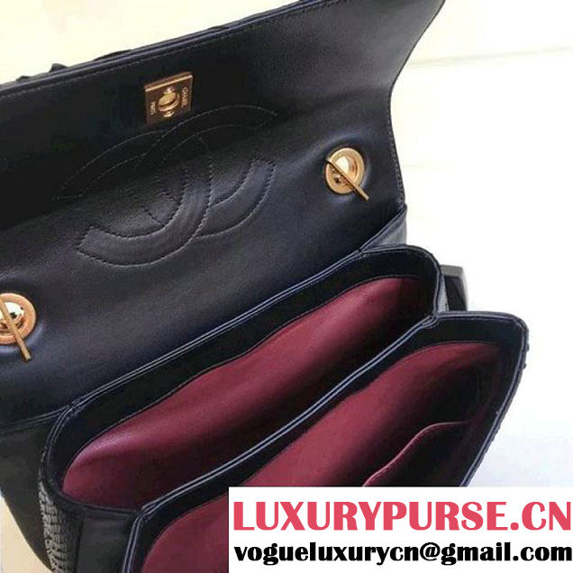 Chanel Small Trendy CC Flap Bag With Top Handle In Python Leather Black 2018 (1A111-8011209 )