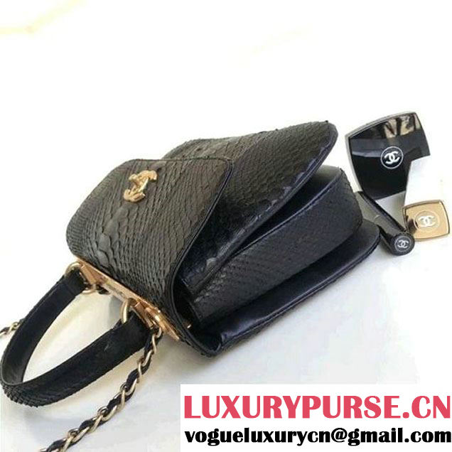 Chanel Small Trendy CC Flap Bag With Top Handle In Python Leather Black 2018 (1A111-8011209 )