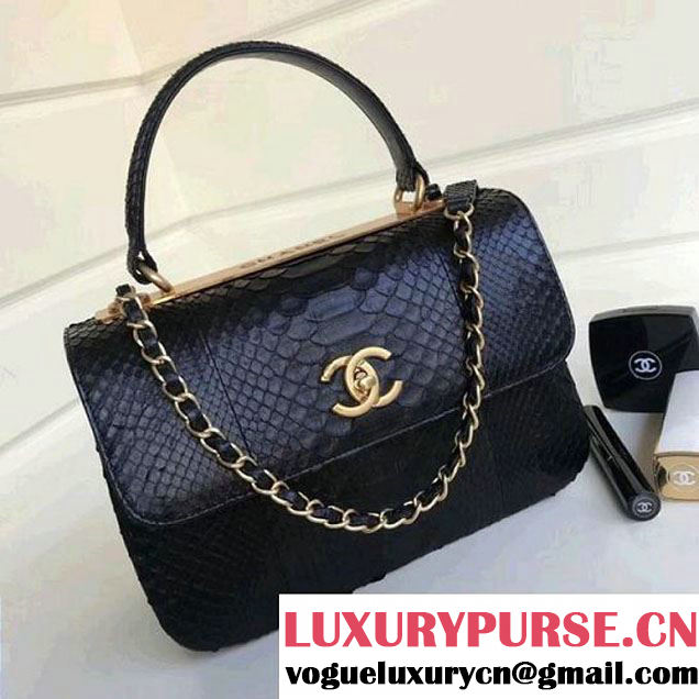 Chanel Small Trendy CC Flap Bag With Top Handle In Python Leather Black 2018 (1A111-8011209 )