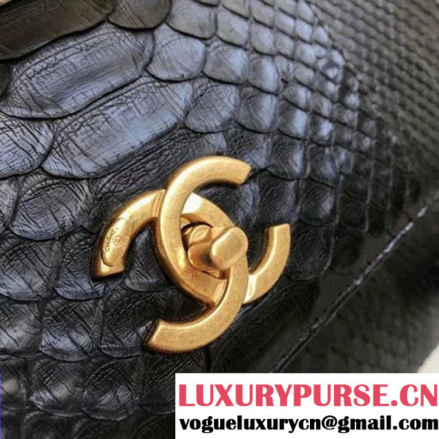 Chanel Small Trendy CC Flap Bag With Top Handle In Python Leather Black 2018 (1A111-8011209 )
