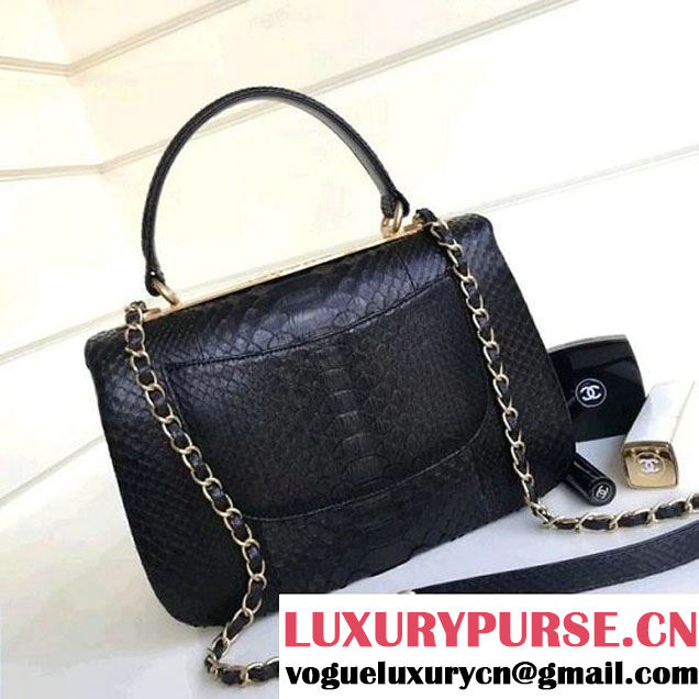 Chanel Small Trendy CC Flap Bag With Top Handle In Python Leather Black 2018 (1A111-8011209 )