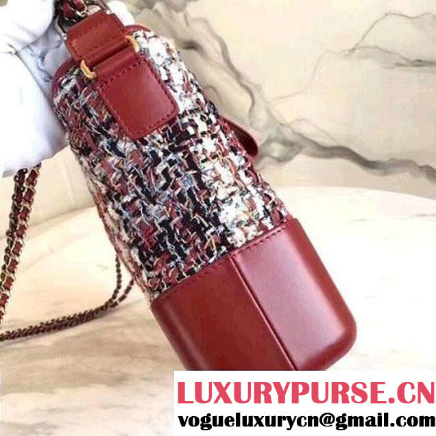 Chanel Tweed/Calfskin Gabrielle Medium Hobo Bag A93824 Red 2018 (KN-8013005 )