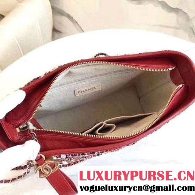 Chanel Tweed/Calfskin Gabrielle Medium Hobo Bag A93824 Red 2018 (KN-8013005 )