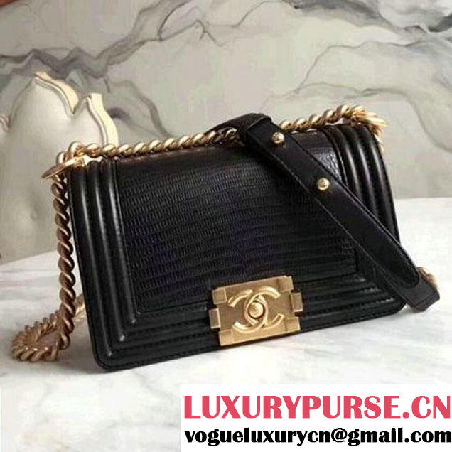 Chanel Lizard Pattern Leather Small Boy Bag Black (KN-8013020 )