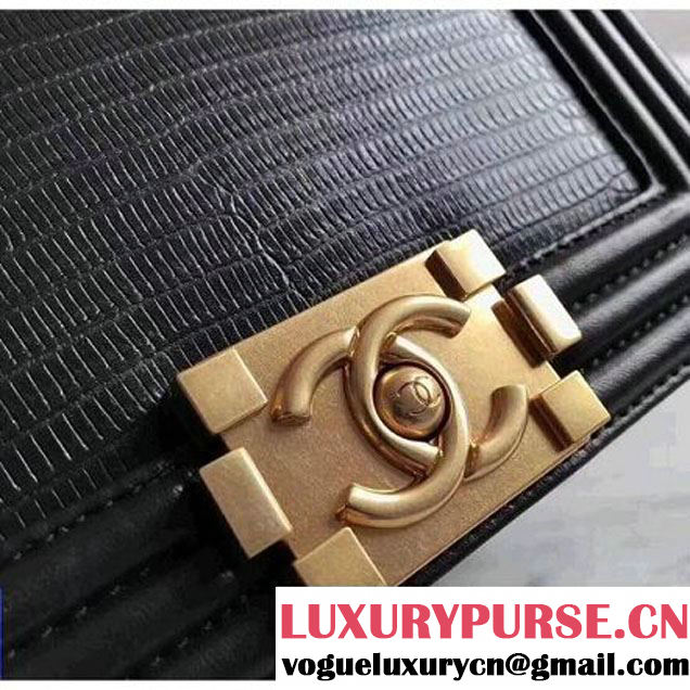 Chanel Lizard Pattern Leather Small Boy Bag Black (KN-8013020 )