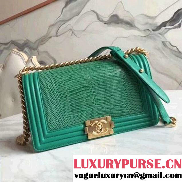 Chanel Lizard Pattern Leather Old Medium Boy Bag Green (KN-8013019 )