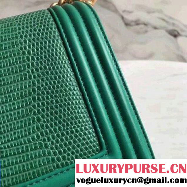 Chanel Lizard Pattern Leather Old Medium Boy Bag Green (KN-8013019 )