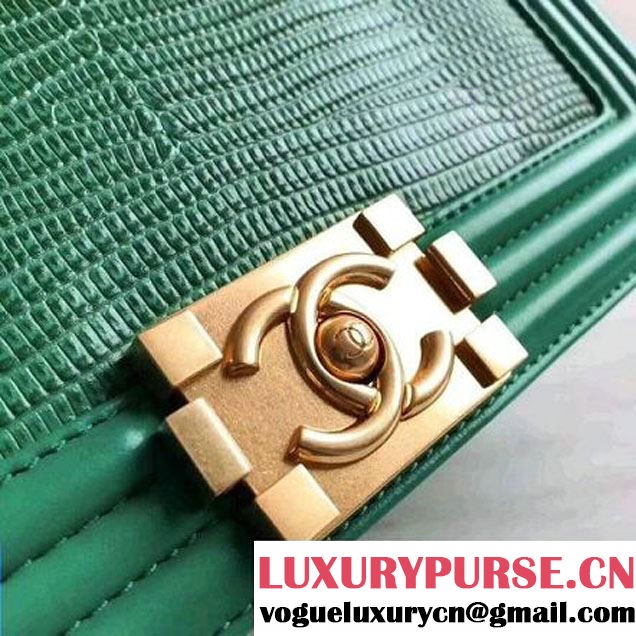Chanel Lizard Pattern Leather Old Medium Boy Bag Green (KN-8013019 )