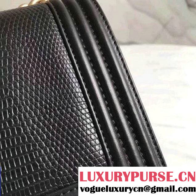 Chanel Lizard Pattern Leather Old Medium Boy Bag Black (KN-8013018 )