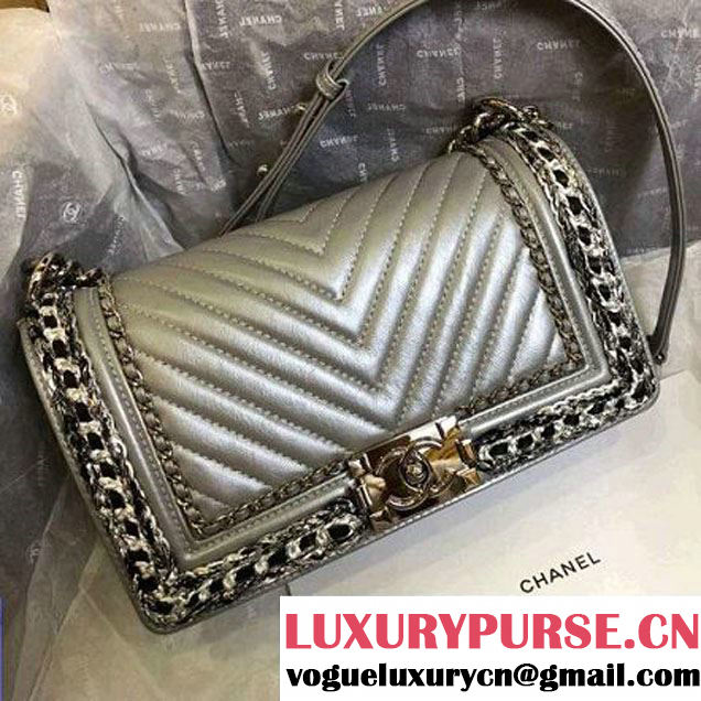 Chanel Old Medium Boy Chanel Jacket Bag A67086 Metallic Grey 2017 (MK-8012912 )