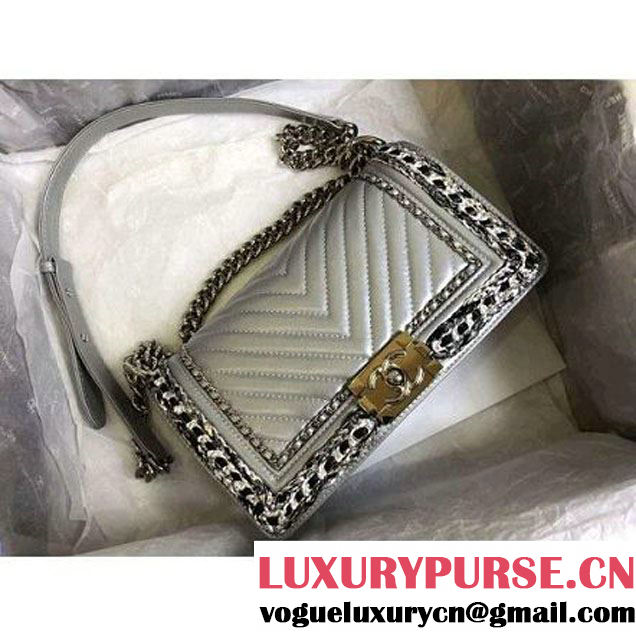 Chanel Old Medium Boy Chanel Jacket Bag A67086 Metallic Grey 2017 (MK-8012912 )