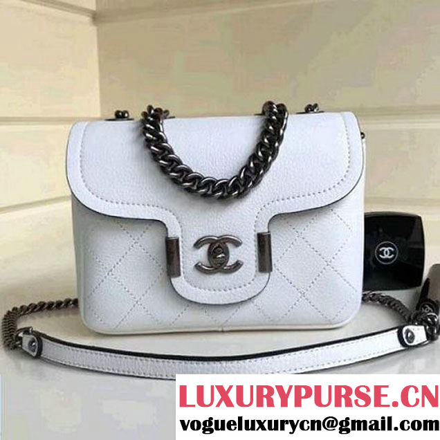 Chanel Grained Calfskin Archi Chic Flap Bag A57217 White 2018 (Aged Silver Hardware) (1A111-8013102 )