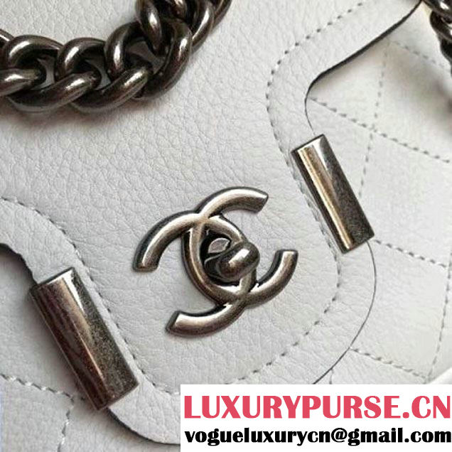 Chanel Grained Calfskin Archi Chic Flap Bag A57217 White 2018 (Aged Silver Hardware) (1A111-8013102 )
