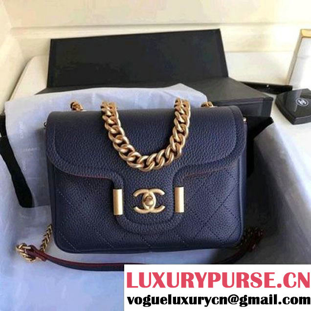 Chanel Grained Calfskin Archi Chic Flap Bag A57217 Dark Blue 2018 (Aged Gold Hardware) (1A111-8013108 )