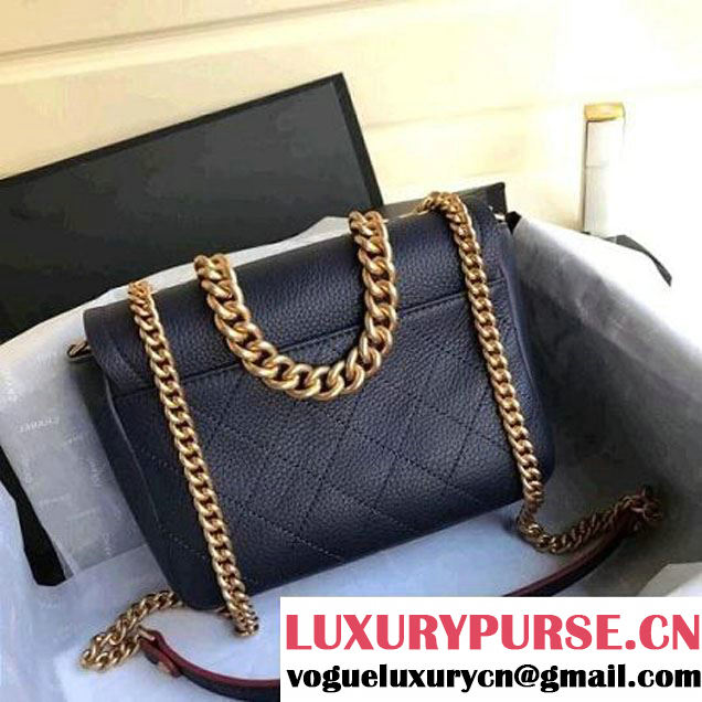 Chanel Grained Calfskin Archi Chic Flap Bag A57217 Dark Blue 2018 (Aged Gold Hardware) (1A111-8013108 )