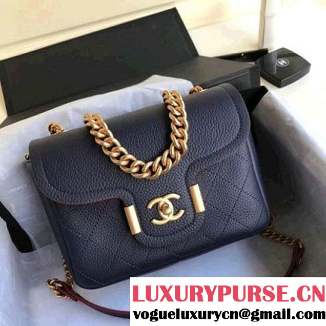 Chanel Grained Calfskin Archi Chic Flap Bag A57217 Dark Blue 2018 (Aged Gold Hardware) (1A111-8013108 )