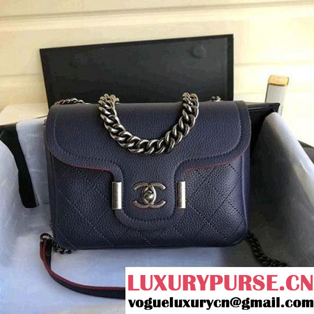 Chanel Grained Calfskin Archi Chic Flap Bag A57217 Dark Blue 2018 (Aged Silver Hardware) (1A111-8013107 )