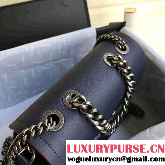 Chanel Grained Calfskin Archi Chic Flap Bag A57217 Dark Blue 2018 (Aged Silver Hardware) (1A111-8013107 )
