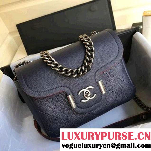 Chanel Grained Calfskin Archi Chic Flap Bag A57217 Dark Blue 2018 (Aged Silver Hardware) (1A111-8013107 )