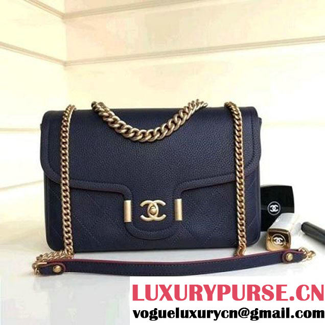 Chanel Grained Calfskin Medium Archi Chic Flap Bag Dark Blue 2018 (Aged Gold Hardware) (1A111-8013106 )