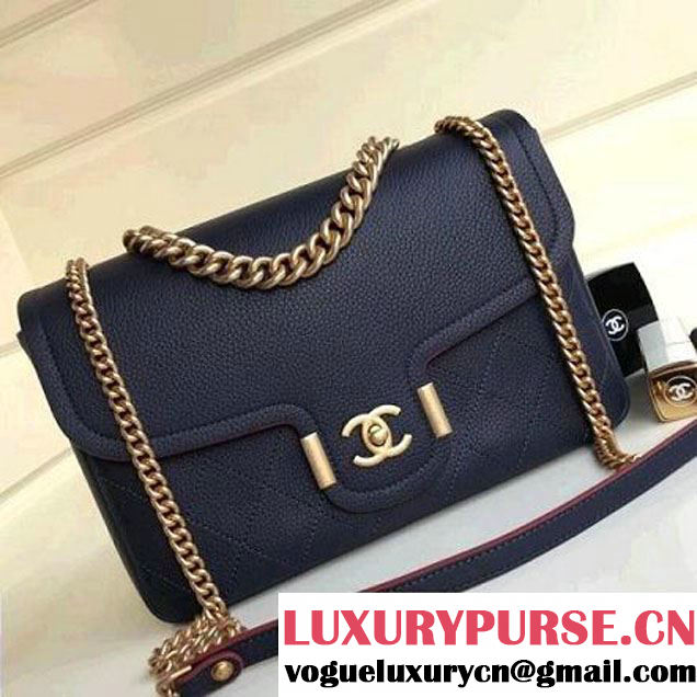 Chanel Grained Calfskin Medium Archi Chic Flap Bag Dark Blue 2018 (Aged Gold Hardware) (1A111-8013106 )