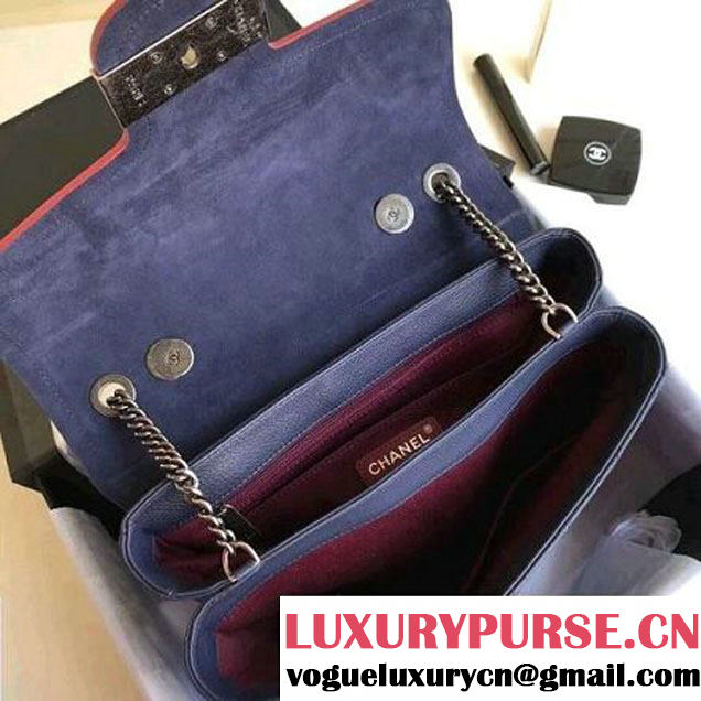 Chanel Grained Calfskin Medium Archi Chic Flap Bag Dark Blue 2018 (Aged Gold Hardware) (1A111-8013106 )