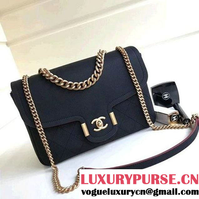 Chanel Grained Calfskin Medium Archi Chic Flap Bag  Black 2018 (Aged Gold Hardware) (1A111-8013103 )