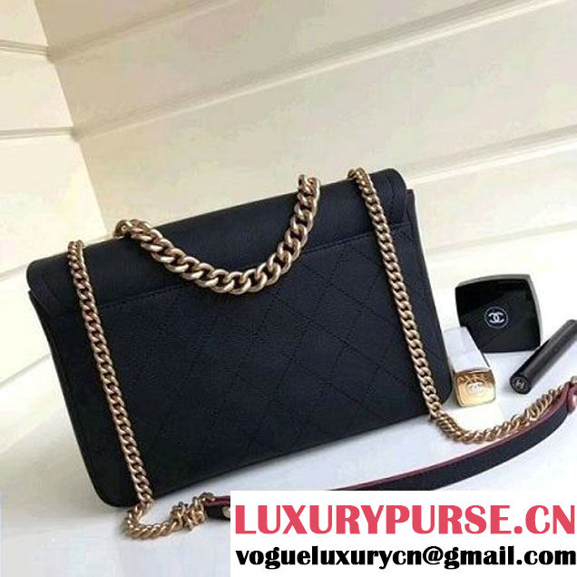 Chanel Grained Calfskin Medium Archi Chic Flap Bag  Black 2018 (Aged Gold Hardware) (1A111-8013103 )