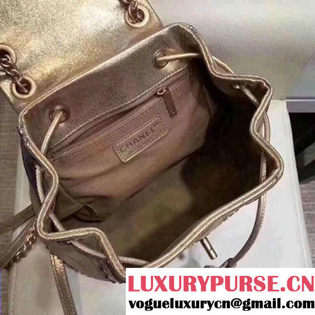 Chanel Iridescent Calfskin/Python/Grained Calfaskin Patchwork Chevron Small Backpack Gold (MK-8013131 )