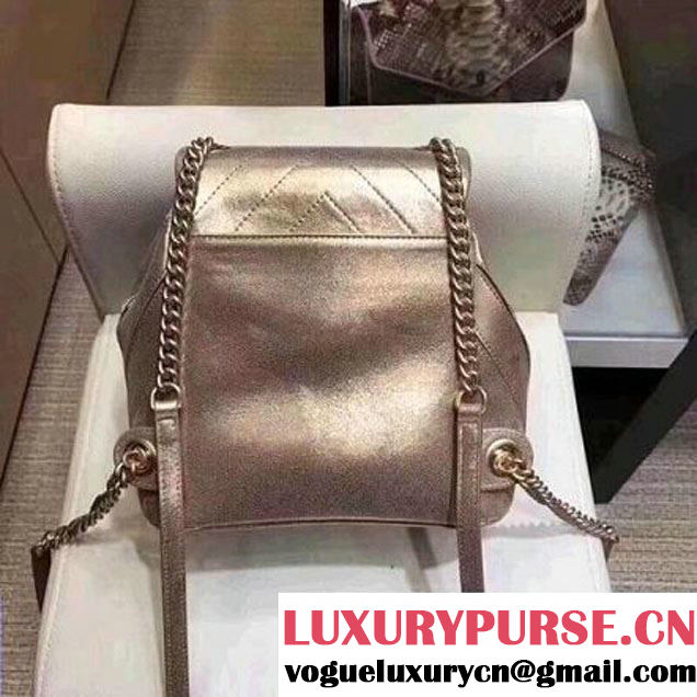 Chanel Iridescent Calfskin/Python/Grained Calfaskin Patchwork Chevron Small Backpack Gold (MK-8013131 )