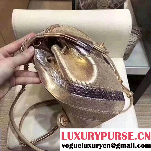 Chanel Iridescent Calfskin/Python/Grained Calfaskin Patchwork Chevron Small Backpack Gold (MK-8013131 )