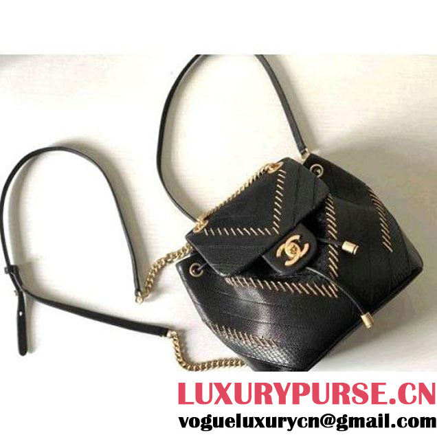 Chanel Iridescent Calfskin/Python/Grained Calfaskin Patchwork Chevron Small Backpack Black (MK-8013130 )