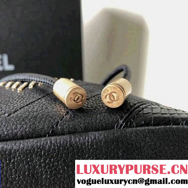 Chanel Iridescent Calfskin/Python/Grained Calfaskin Patchwork Chevron Small Backpack Black (MK-8013130 )