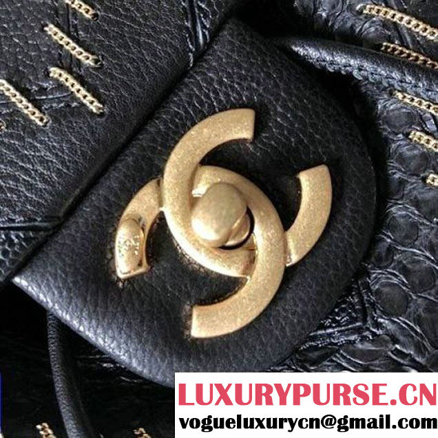 Chanel Iridescent Calfskin/Python/Grained Calfaskin Patchwork Chevron Small Backpack Black (MK-8013130 )