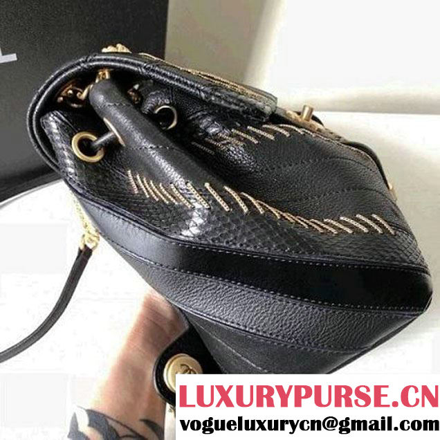 Chanel Iridescent Calfskin/Python/Grained Calfaskin Patchwork Chevron Small Backpack Black (MK-8013130 )